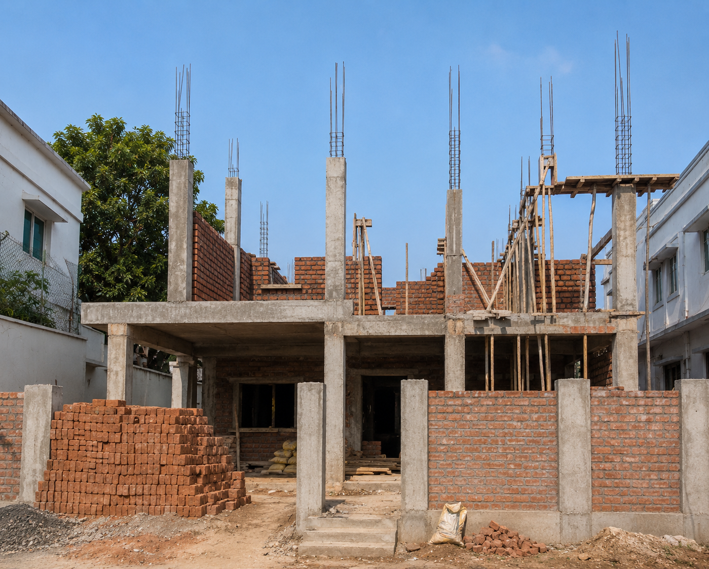 Traditional-Modern Residence at Yelahanka construction stage
