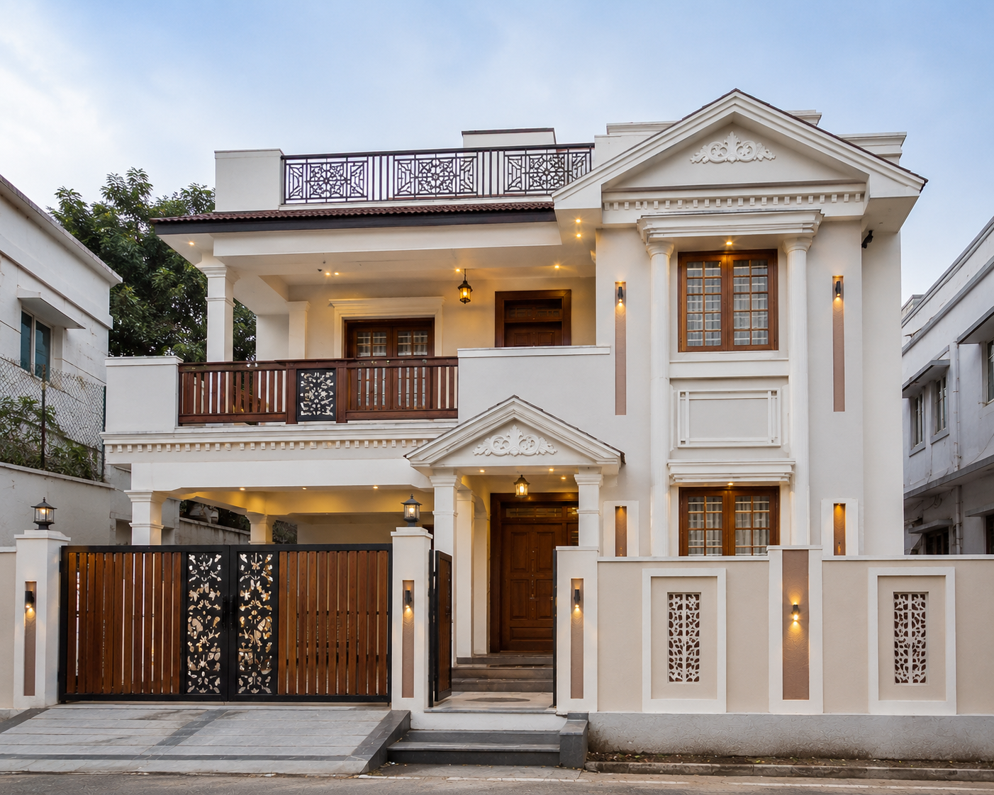 Traditional-Modern Residence at Yelahanka completed project